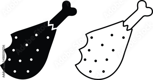 Set of grilled chicken icons, collection of roasted poultry and meat symbols, group of flat line vector illustrations, add drumstick, roast, barbecue, food menu design, black icon