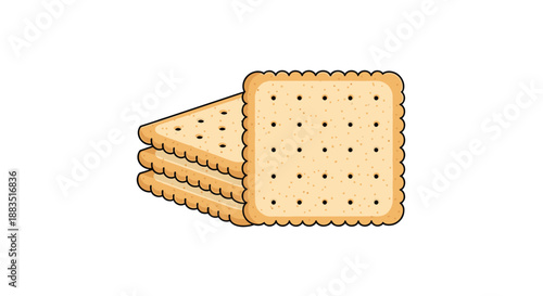 Simple cartoon illustration of three square-shaped salted crackers stacked together, isolated on a clean white background.