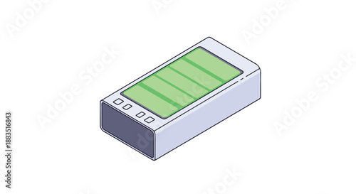 Isometric illustration of a compact LiPo or lithium polymer rechargeable battery pack, commonly used in drones and RC toys.