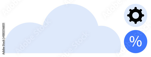 Cloud storage concept. A cloud shape accompanied by settings and percentage symbols, cloud technology, data storage, and optimization. Perfect for technology and business solutions. technology, data