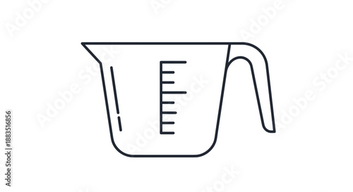 Simple black outline icon of a plastic or glass measuring cup with measurement lines, used for cooking and baking.
