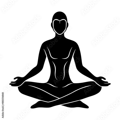 Black silhouette of lotus pose yoga meditation, minimal vector illustration