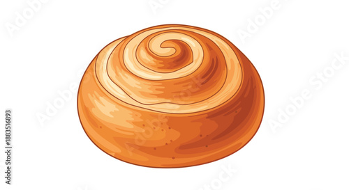 Top-down illustration of a freshly baked, swirled cinnamon roll or bun, a classic sweet pastry for breakfast or dessert.