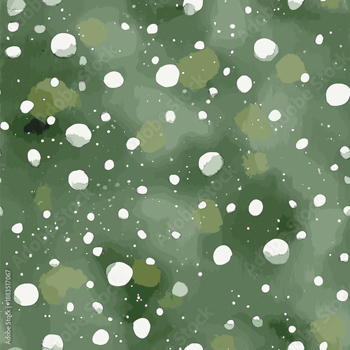 Watercolor green background featuring scattered white and light green polka dots pattern. Watercolor green background with scattered polka dots texture