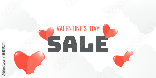 Valentine's Day sale. Banner with hearts and clouds on a white background. Vector.