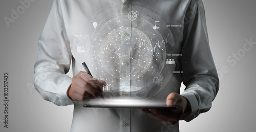 Global business network connecting digital economy and data exchange. Global business expands market, business shares data, global drives finance, and global business supports insight. Vouch © InfiniteFlow