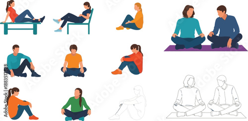 various people sitting in different poses an illustration of diverse human forms