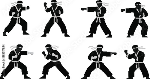 a silhouette sequence of martial arts poses demonstrating a fighting style