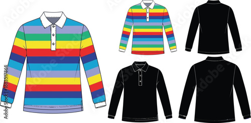 colorful striped polo shirts and plain black long sleeve shirts vector illustration