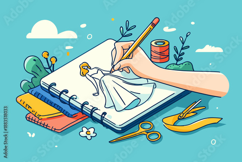 Creative Fashion Design Process Vector Illustration