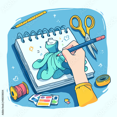 Creative Fashion Design Process Vector Illustration