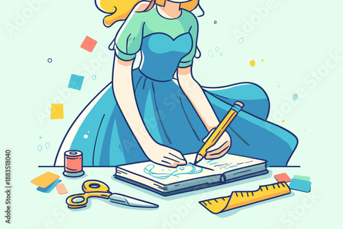 Creative Fashion Design Process Vector Illustration