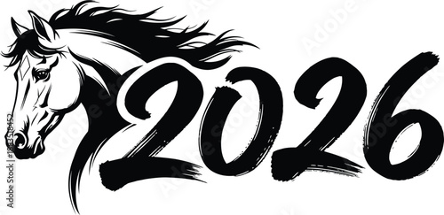 Horse head silhouette with new year two thousand twenty six