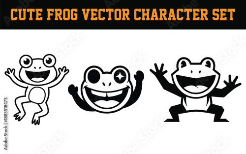 Cute frog vector character set in different poses and styles  smiling amphibian illustrations