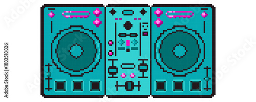 Y2k pixel music icon tape recorder. Retro 8-bit player.