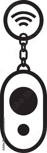 Black and white keychain with Wi- Fi symbol and rectangular device on transparent background also transparent background
