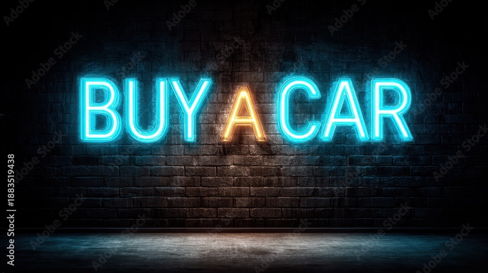 custom made wallpaper toronto digitalBright neon blue buy a car sign glowing against a dark wall inviting customers in the evening hours
