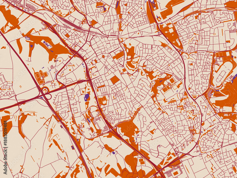 Obraz premium City map of Heerlen, Netherlands – muted violet water and terracotta