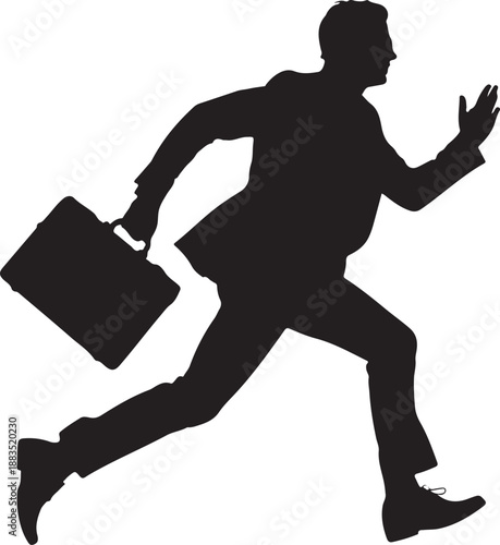 Silhouette of businessman running with briefcase suit
