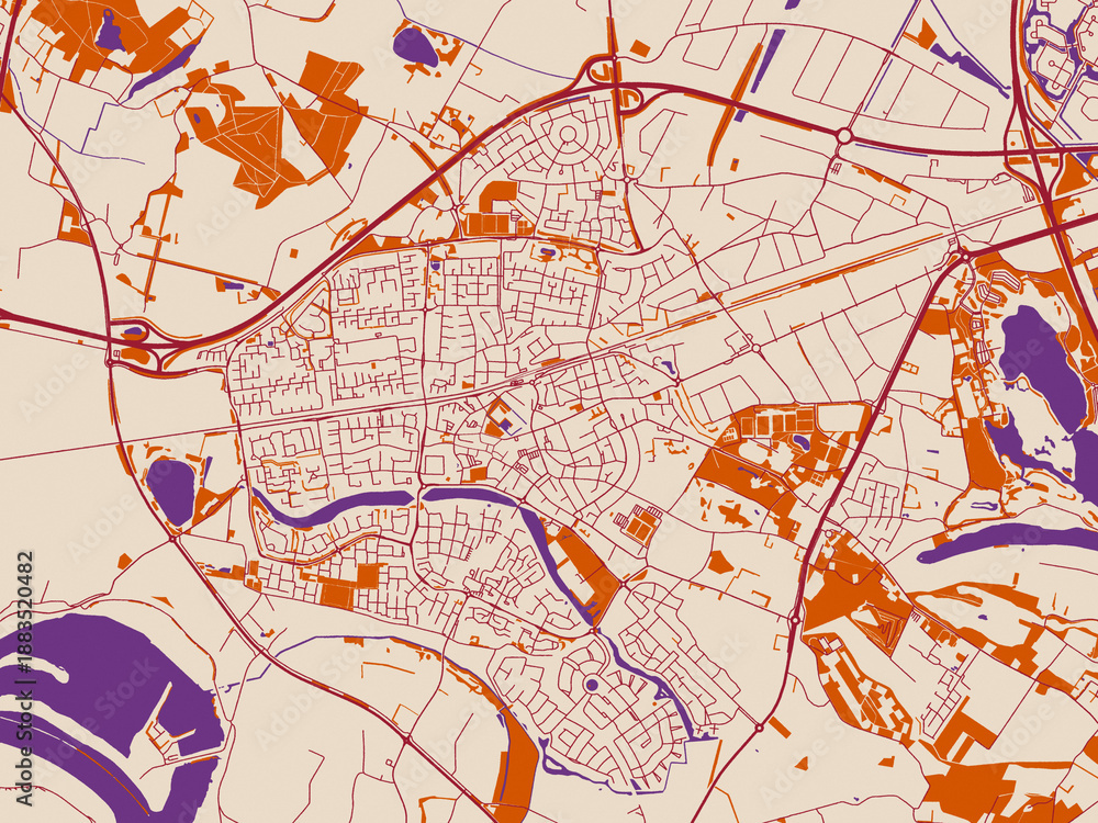 Obraz premium City layout poster — Wijchen, Netherlands – terracotta and violet accents