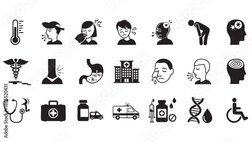 Set of medical and health related icons isolated on transparent background