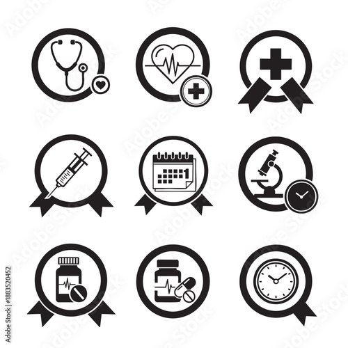 Set of medical and healthcare icons isolated on transparent background