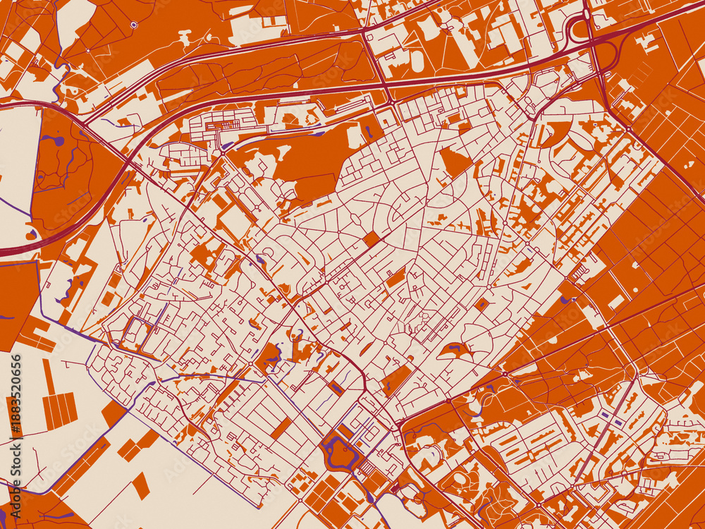 Fototapeta premium Urban map poster of Zeist, Netherlands – burgundy linework on cream