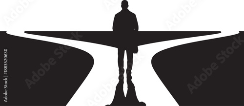 Silhouette of person at a crossroads with two paths