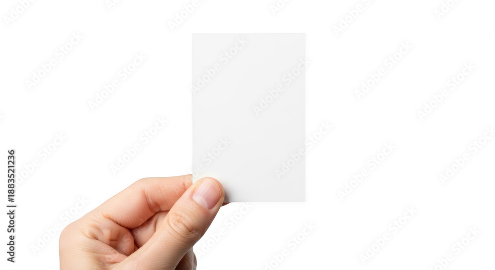 Fototapeta premium Hand holding a blank white business card ready to display information isolated on transparent background