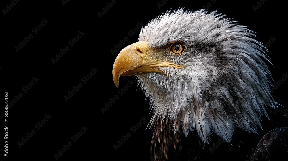 Fototapeta premium Majestic Close-Up Portrait of a Golden Eagle Against Black Background