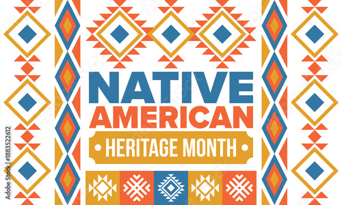 Native American Heritage Month in November. American Indian culture. Celebrate annual in United States. Tradition pattern. Poster, card, banner and background. Vector ornament, illustration