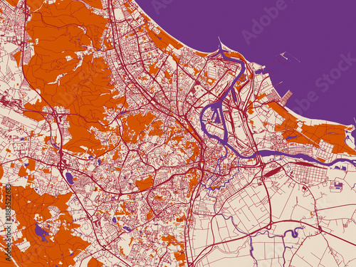 Φωτογραφία City map of Gdansk, Poland – burgundy linework on cream