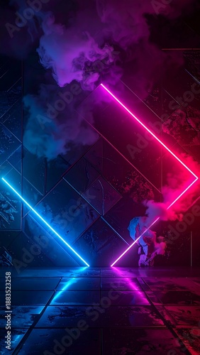 Wallpaper Mural Neon Geometry - A Vibrant Dance of Light and Shadow. Torontodigital.ca