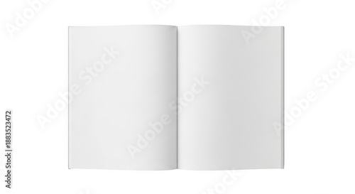 Opened blank magazine two page spread white paper sheets isolated on transparent background