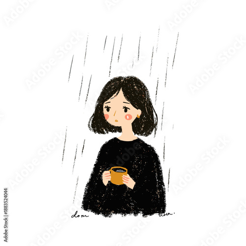 Pensive Woman Watching Rain Fall at a Window