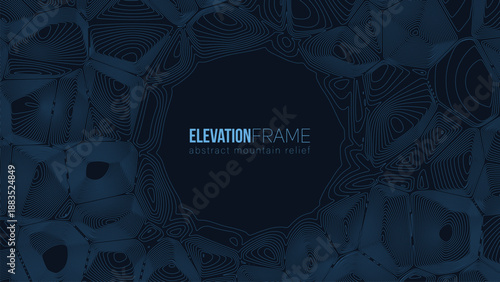 Abstract contour mountain elevation landscape map. Abstract minimal relief topographic map. Terrain contour vector grid with a central place for text.