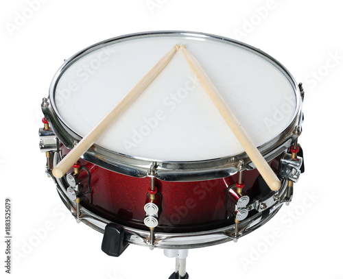 Canvas Print Snare drum and drumsticks isolated on white