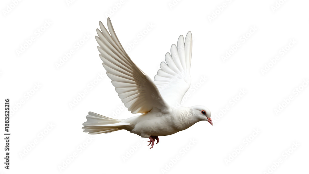 Fototapeta premium A white bird soaring through the air, its wings spread wide. transparent background