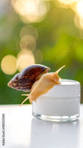 Wallpaper Mural Snail Beauty - Two Snails on a Cream Jar in Natural Light. Torontodigital.ca