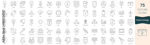 Set of power and energy  icons. Thin outline icons pack. Vector illustration