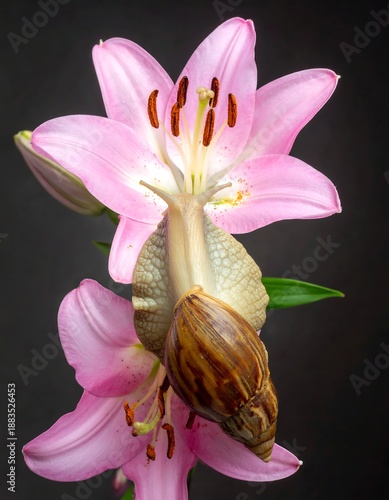 Wallpaper Mural Snail on a Pink Lily - A Close-Up of Natures Beauty. Torontodigital.ca