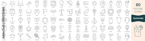 Set of summer  icons. Thin outline icons pack. Vector illustration