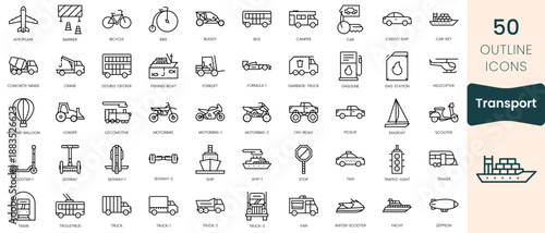 Set of transport icons. Thin outline icons pack. Vector illustration