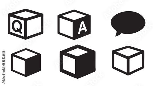 Three dimensional question and answer cubes with speech bubble illustration