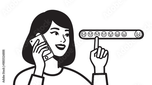 Womanselectinghappyemojionsmartphoneforsocialfeedback