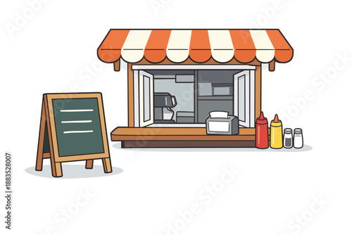 Charming kiosk with chalkboard and condiments