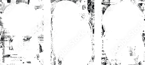 Grungy textured poster layers set. Design element for brochure, social media, posters, flyers. Overlay texture.Textured banner with Distress effect .Vector halftone dots . Screen print texture
