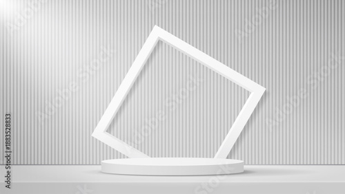 Light podium pedestal with white frame for product presentation