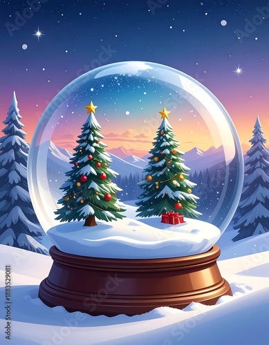 Wallpaper Mural Snow Globe Christmas - Festive Trees in Winter Wonderland. Torontodigital.ca