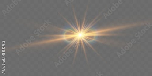 Rainbow crystal star. Crystal ray of light, sun shining in rainbow red, yellow and blue colors. Vector illustration. Sparkling shine